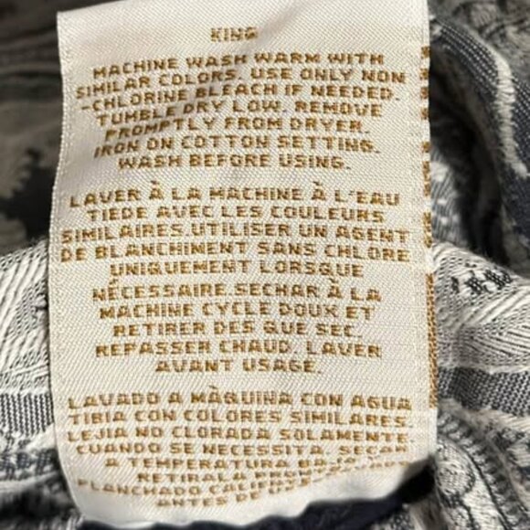 Vintage Ralph Lauren Grey Paisley King Duvet Cover with Navy Striped Trim - Picture 5 of 5